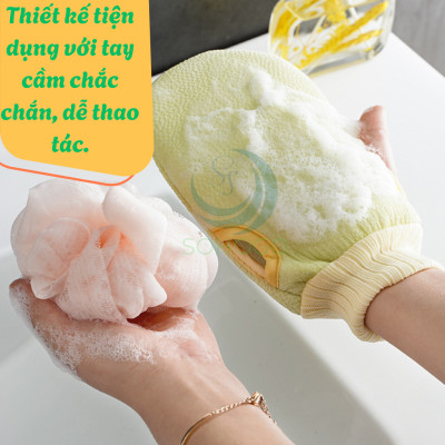 Bộ Tắm Chăm Sóc Da 3 Trong 1 – Cọ Lưng + Găng Tay + Bông Tắm