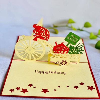 Thiệp 3D Pop Up Xe Đạp Chở Quà Sinh Nhật – Thiệp Chúc Mừng Sinh Nhật Handmade, Độc Đáo, B03