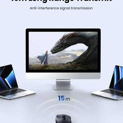 Ugreen UG90855MU006TK 4000dpi 2.4Ghz Bluetooth Chuột không dây + Bluetooth Ergonomic Mouse không kèm pin AA - HÀNG CHÍNH HÃNG