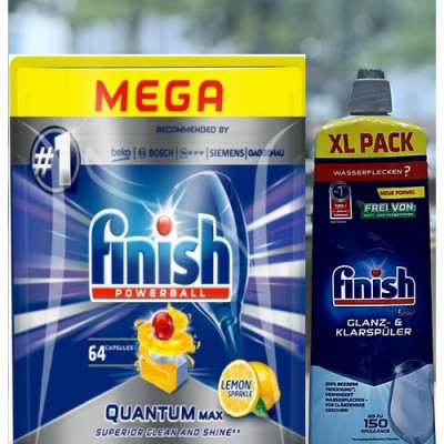 Combo 64 Viên rửa bát Finish Quantum + Muối Finish 1.5kg