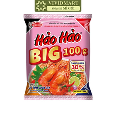 ACECOOK - Mì Hảo Hảo Big 100g Tôm Chua Cay, Mì Big 100 Hảo Hảo Tôm chua cay, Mì Hảo Hảo Big100 (100g/gói)