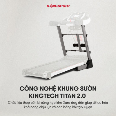 Máy chạy bộ KINGSPORT BK-8000 đa năng, thảm chạy rộng chống trơn, kèm đai massage và thanh gập bụng, cân nặng phù hợp từ dưới 75kg
