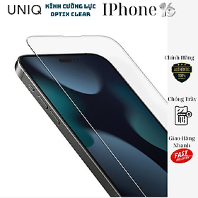 Miếng Dán Cường Lực Kèm Khung Dán UNIQ OPTIX CLEAR cho iPhone 16 / iPhone 16 Plus/ iPhone 16 Pro/ iPhone 16 ProMax/ iphone 17/ 17 air/ 17 pro/ 17 pro max_ Hàng chính hãng