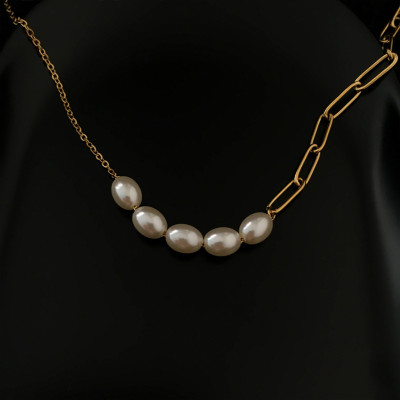 Dây chuyền vòng cổ kim loại hợp kim mix hạt châu nhân tạo sang chảnh nam và nữ cá tính