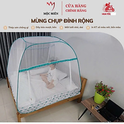 Màn Chụp Cao Cấp Mộc Miên Hoạ Tiết Xanh Ngọc Cá Mập - Kích Thước 1,8mx2m - 2 cửa ( Hà nội )