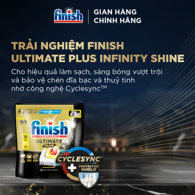 Combo Finish: Viên rửa chén Ultimate 18 viên + Nước làm bóng 500ml + Muối rửa chén 2kg