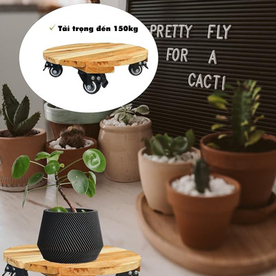 Đế Kê Chậu Cây Có Bánh Xe ANKAN, R30cm Làm Giá Đỡ Kệ Hoa Cây Cảnh, Màu Vàng Nắng, Chịu Tải 150Kg