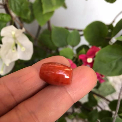 HẠT LU ĐÁ CẨM THẠCH TỰ NHIÊN ĐỎ CAM BÓNG ĐẸP LÀM MẶT DÂY CHUYỀN và PHỐI VÒNG TAY NỮ MỆNH HỎA THỔ Size HẠT LU Dài 16mm x dầy 12mm