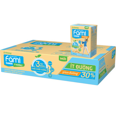 Thùng Sữa đậu nành Vinasoy Fami Canxi ít đường (200ml x 36 Hộp)