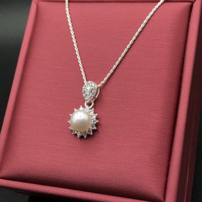 Dây Chuyền Vòng Cổ Bạc 925 Dây Xoắn Kép Và Mặt Tròn Ngọc Trai Đính Đá Cao Cấp BẠC HIỂU MINH DMD480