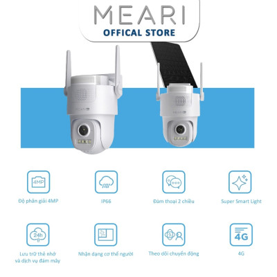 Camera MEARI V2 Dùng Sim 4G tích hợp pin năng lượng mặt trời, CÒI HÚ VÀ ĐÈN CẢNH BÁO, phát hiện chuyển động - Hàng chính hãng