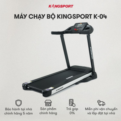Máy chạy bộ KINGSPORT Plus K-04 đơn năng,thảm chạy rộng chống trơn, thiết kế nhỏ gọn, cân nặng phù hợp từ dưới 70kg