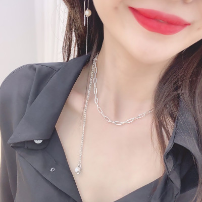 Dây chuyền titan thả tua rua ngọc trai độc đáo