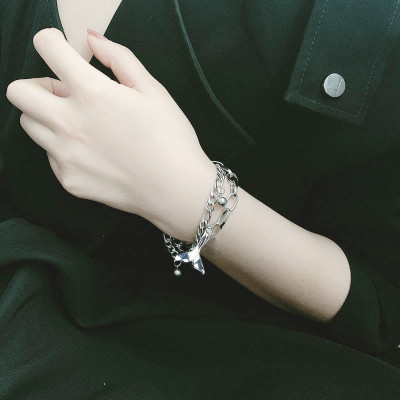 Vòng tay lắc tay đuôi cá 2 lớp xích hợp kim không đen cá tính