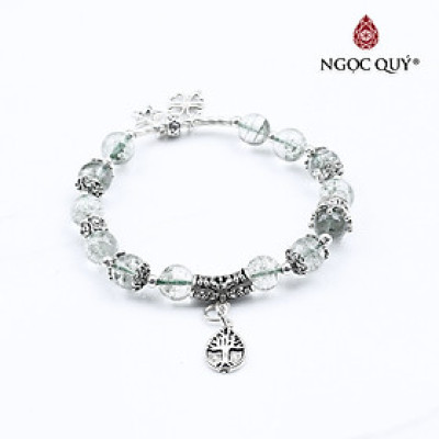 Vòng đá thạch anh ưu linh xanh phối charm cỏ 4 lá mệnh hỏa, mộc - Ngọc Quý Gemstones
