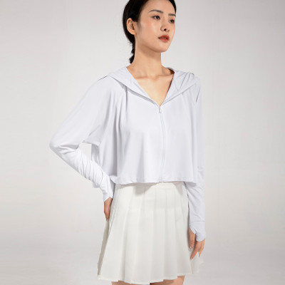 Áo Chống nắng nữ Điều Hoà Chống Tia UV UPF50+ vải thun lạnh có mũ rộng vành dáng ngắn croptop