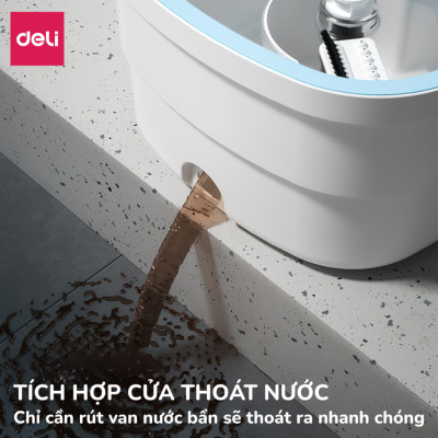 Bộ Cây Lau Nhà Tách Nước Bẩn Thông Minh Deli, Chổi Lau Nhà Xoay 360 độ 2 Ngăn Kèm Bông Lau