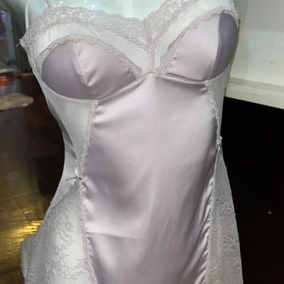 Váy Ngủ D250 Lụa Quảng Châu Phối Ren Mút Lót Tai Thỏ Xinh Xắn