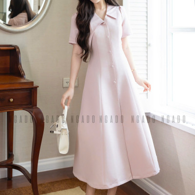 Đầm hồng cổ vest NGADO , đầm công sở , dự tiệc