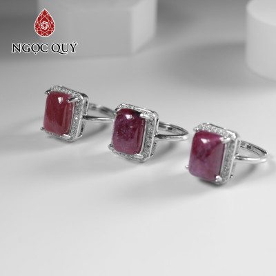 Nhẫn bạc đính đá Ruby nam phi freesize hạt 8x13m mệnh hỏa ,thổ - Ngọc Quý Gemstones