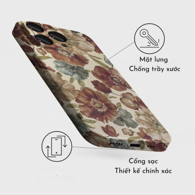 Ốp lưng chống sốc 2m hiệu HOTCASE 3D Wildflower cho iPhone 17 16 15 14 13 12 11 Pro Max 14 15 16 Plus - Hàng nhập khẩu