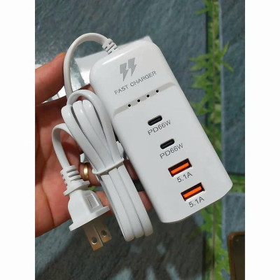 Ổ cắm sạc nhanh điện thoại 4 cổng đa năng 2PD+2USB Type-c kèm dây sạc 66w - Hàng chính hãng