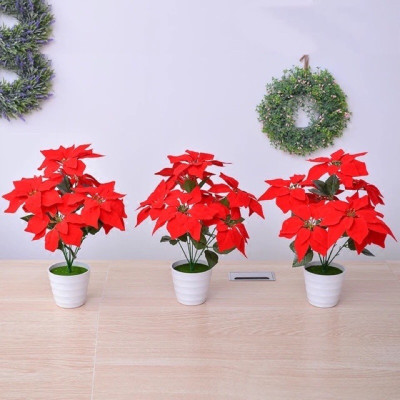 Chậu cây hoa trạng nguyên giả - cao 50cm - 4 bông - Cây giả, hoa lụa trang trí nhà cửa