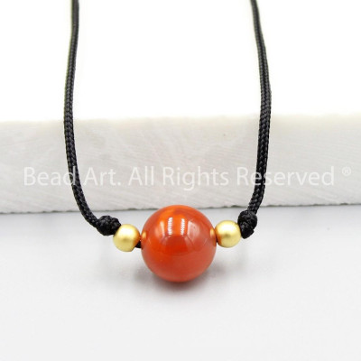 Dây Chuyền (Vòng Cổ) Handmade Đá Agate Đỏ Cam 8MM, Trang Sức Phong Thuỷ, Mệnh Hoả, Mệnh Thổ S50 - Bead Art (3)