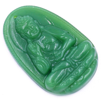 Mặt dây chuyền Phật A di đà đá xanh 2.2 x 3.6cm kèm móc inox, Phật bản mệnh