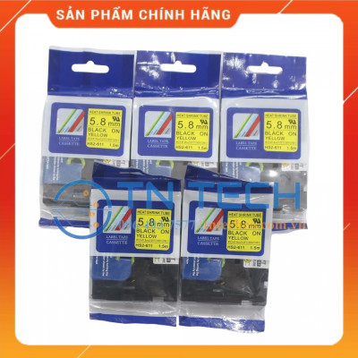 Ống co nhiệt HS2-611 - Đen nền vàng 5.8mm x 1.5m - Dùng cho máy in ống BROTHER - AIMO [Hàng nhập khẩu]