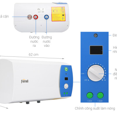 Máy nước nóng gián tiếp Ferroli VERDI AE 30 lít màn hình led hiển thị nhiệt độ (2500W)-hàng chính hãng