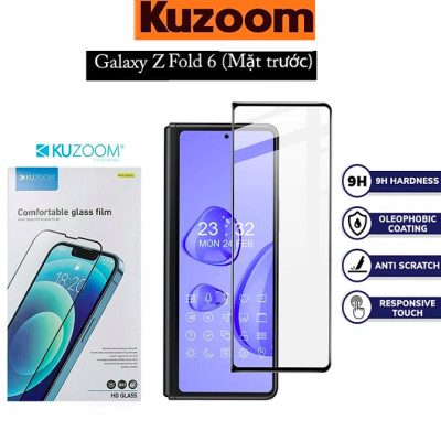 Miếng dán kính cường lực màn hình trước cho Samsung Galaxy Z Fold 6 / Z Fold 7 full 9D hiệu Kuzoom Protective Glass - mỏng 0.3mm, vát cạnh 2.5D, độ cứng 9H, viền cứng mỏng chống vỡ cạnh - Hàng nhập khẩu