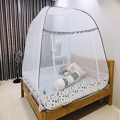 Màn Chụp Cao Cấp Mộc Miên Hoạ Tiết Xám Khủng Long - Kích thước 1,8mx2m - 2 cửa ( Hà Nội )