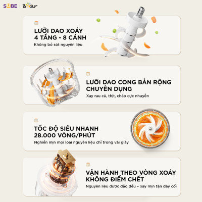 Máy xay ăn dặm 8 lưỡi 0.3L Bear CH-5H02D24 hàng chính hãng