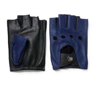 Găng tay nam hở ngón da cừu nguyên tấm BHY8853 màu Xanh dương, Bao da lái xe