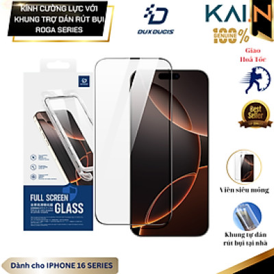 [Không Lẹm Viền] Miếng Dán Cường Lực Trong Suốt Khung Tự Dán Dux Ducis cho iPhone 16 Pro Max / 16 Pro/ 16e, Roga Series_ Hàng Chính Hãng