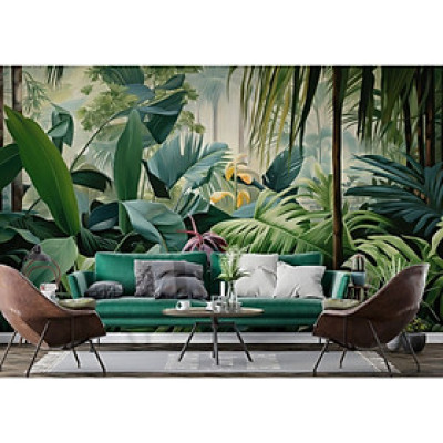 (ẢNH THẬT) Tranh dán tường khu rừng nhiệt đới lá tropical 15 trang trí decor sẵn keo dán