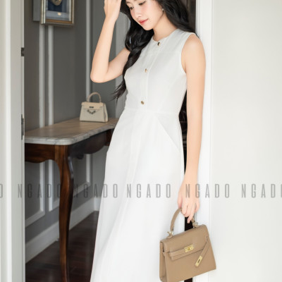 Đầm trắng túi xéo NGADO , đầm nữ , Đầm suông , Đầm dạo phố