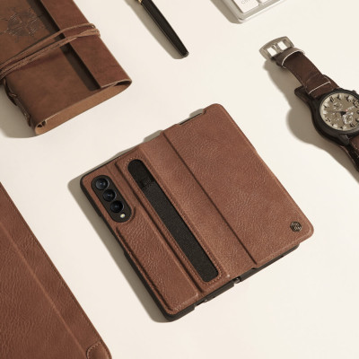 Case bao da leather chống sốc cho Samsung Galaxy Z Fold 3 trang bị ngăn đựng S-Pen hiệu Nillkin Aoge Leather Cover Case (bảo vệ máy cực tốt, chất liệu da thật cao cấp, thiết kế thời trang cá tính) - hàng nhập khẩu