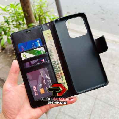 Bao da dạng ví cho Xiaomi Redmi 12C hiệu Hanman có quai cài - Hàng chính hãng