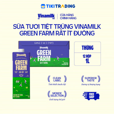 Thùng 12 Hộp Sữa tươi Vinamilk Green Farm rất ít đường 1L