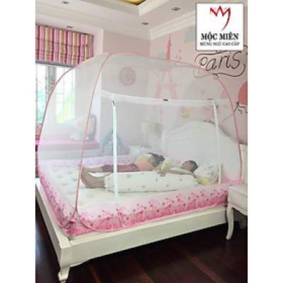 Màn Chụp Cao Cấp Mộc Miên Đỉnh Rộng Kích Thước 1,6mx2m - Trắng Viền Hồng ( Hà Nội )