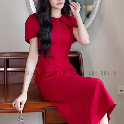 Đầm đỏ cổ tròn NGADO , đầm dự diệc , đầm công sở