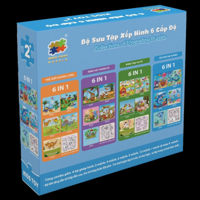 Bộ 6 Tranh Xếp Hình 6 Cấp Độ 17 x 17 cm - Động Vật Hoang Dã - Minh Châu C6-004