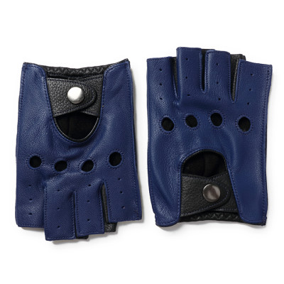 Găng tay nam hở ngón da cừu nguyên tấm BHY8853 màu Xanh dương, Bao da lái xe