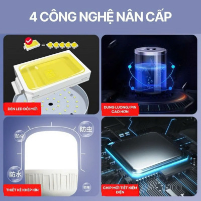 Bóng Đèn Led Năng Lượng Mặt Trời, Tích Điện 120W Siêu Sáng Sạc Pin Có 4 Chế Độ.