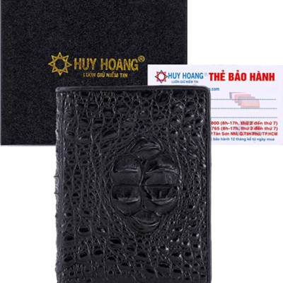 Ví Nam Da Cá Sấu Nguyên Con Kiểu Đứng Huy Hoàng HT2236 (12.5 x 10 cm) - Đen