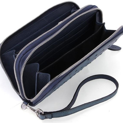 Ví Da Đà Điểu Nhiều Ngăn Huy Hoàng HT3420 (11 x 22 cm) - Xanh Đậm