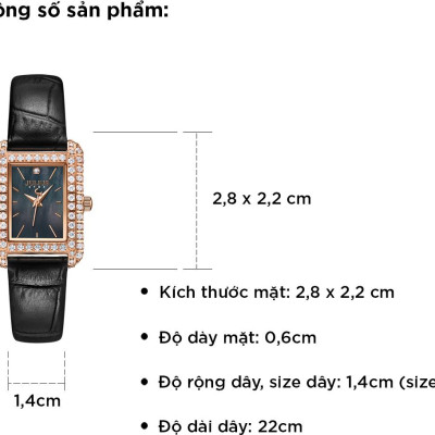 Đồng hồ nữ Julius Star Hàn Quốc JS-046 mặt chữ nhật viền đính đá (Nhiều màu)