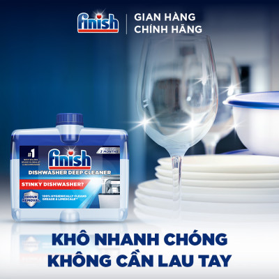 Combo Finish nâng cao 3:Viên Rửa Chén Bát Finish Powerball Quantum 64 viên + Nước làm bóng 500ml + Dung dịch vệ sinh máy